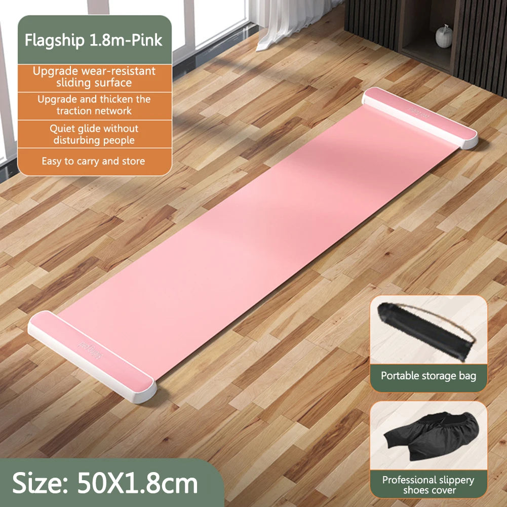 Yoga Sliding Mat Indoor Sport Fitness Glide Pilates Leg Core Training Board Mat for Ice Hockey Roller Skating Leg Exercise 200Cm