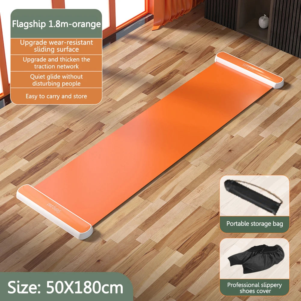 Yoga Sliding Mat Indoor Sport Fitness Glide Pilates Leg Core Training Board Mat for Ice Hockey Roller Skating Leg Exercise 200Cm